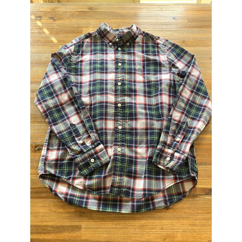 Ralph Lauren Natural Stretch Cotton Plaid‎ Long Sleeve Button Down Boys Large